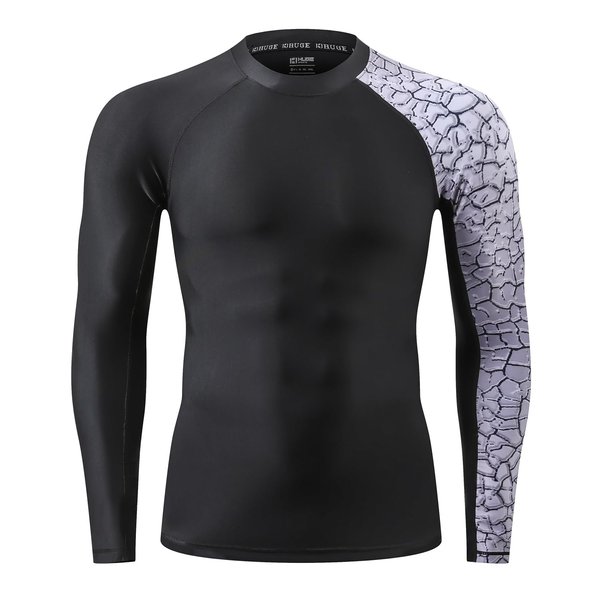 ADOREISM Men's Long Sleeve Rash Guard Surf Swim Shirt Splice UPF 50+ Compression for MMA BJJ Jiu Jitsu Fishing Hiking(Chapped,2XL)