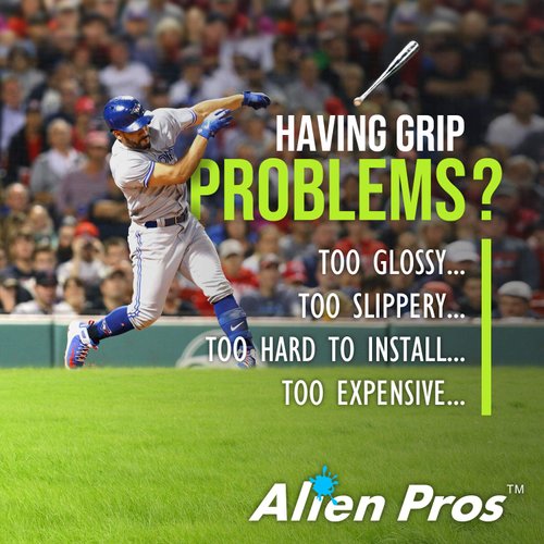 Alien Pros Bat Grip Tape for Baseball (2 Grips) – 1.1 mm Precut and Pro Feel Bat Tape – Replacement for Old Baseball bat Grip – Wrap Your Bat for an Epic Home Run (2 Grips, Black)