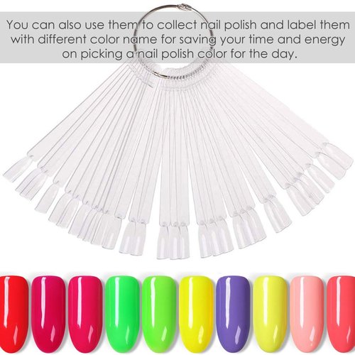 KINGMAS 150 Pcs Nail Swatches Sticks with Ring, Clear Nail Art Color Display False Nail Tips Polish Practice Sticks (1~150 Number Posted)