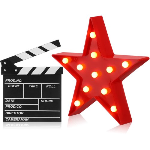 Movie Theater Decor Movie Film Clap Board Movie Clapper Board Accessory and Marquee Light LED Star Sign Movie Props for Movie Night Decorations Party Supplies
