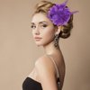 Rose Flower Hair Clip Purple Ladies Feather Flower Hair Clip Artificial Flower Brooch Hairpin Feather Hairband Floral Hats Barrette for Girl Headwear Dress Halloween Christmas Valentine Wedding Prom
