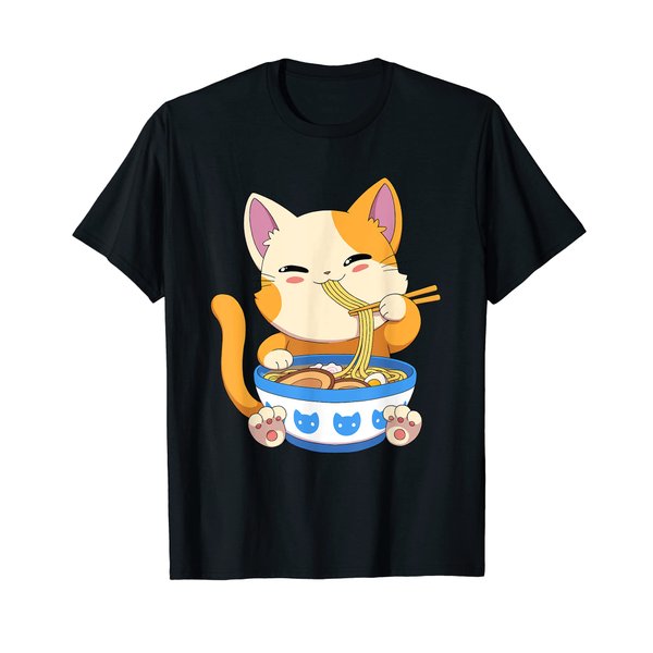 Cat Ramen Noodles Cute Anime Kawaii Japanese Cat T-Shirt