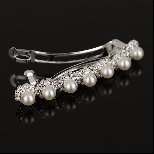 E EMZHOLE Luxury Rhinestone Hair Barrettes Pearl Diamond Hair Clip Temperament Diamond Headdress Ponytail Clip for Women and Girls (Pearl)
