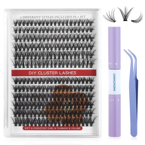 Lucoss Individual Lash Clusters Eyelash Extension Kit, 280 Pcs 30D+40D Mix DIY Lash Clusters with Lash Bond and Seal, Eyelash Tweezers, 2 Styles Lash Extension Kit, False Lashes Kit (A9)