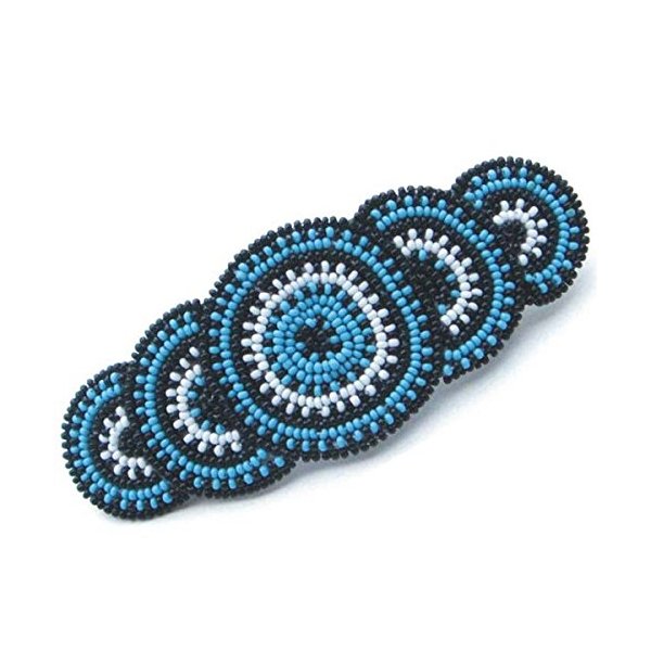 Beaded Indian Jewelery Hair Barrette/Clip for Women's,Handmade Beaded Native Style Blue Black White Beads Circle Beaded Hair Barrette Z-29-SB-4