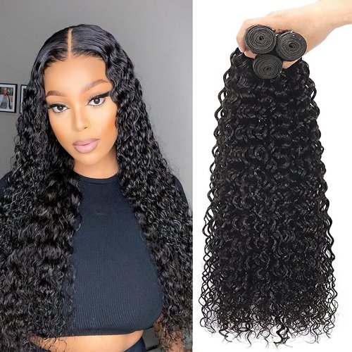 Beautymoon Water Wave Bundles 18 20 22 Inch Wet and Wavy Human Hair Weave Bundles 10A Brazilian Virgin Water Wave Hair 3 Bundles Human Hair Extensions for Black Women Natural Color