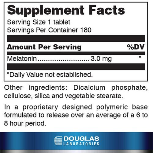 Douglas Laboratories Melatonin Prolonged Release - 3 mg Melatonin - Sleep Support Supplement - For Hormone Balance, Relaxation, Antioxidants & Immune System* - 180 Tablets