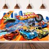 Hot Cars Birthday Banner Backdrop for Wheels Birthday PartyBackdrop,race car birthday party supplies，race car birthday party supplies,Birthday Party Background banner(5x3ft)