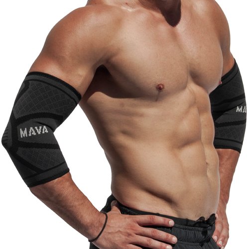 Mava Sports Elbow Compression Sleeve Support for Weightlifting, Pain Recovery, Tendonitis, Gym Workouts and Arthritis - Made with Strong Elastic Fabric Material for Men and Women (Black, Medium)..