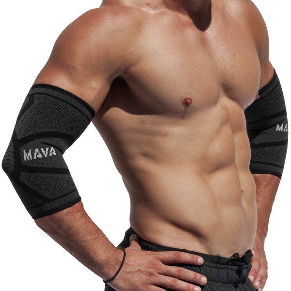Mava Sports Elbow Compression Sleeve Support for Weightlifting, Pain Recovery, Tendonitis, Gym Workouts and Arthritis - Made with Strong Elastic Fabric Material for Men and Women (Black, Medium)..