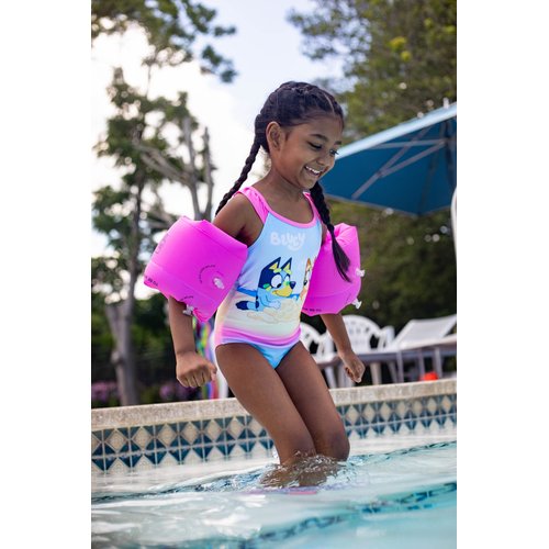 Bluey & Bingo Little Girls One-Piece Bathing Suit Pink/Blue 5-6