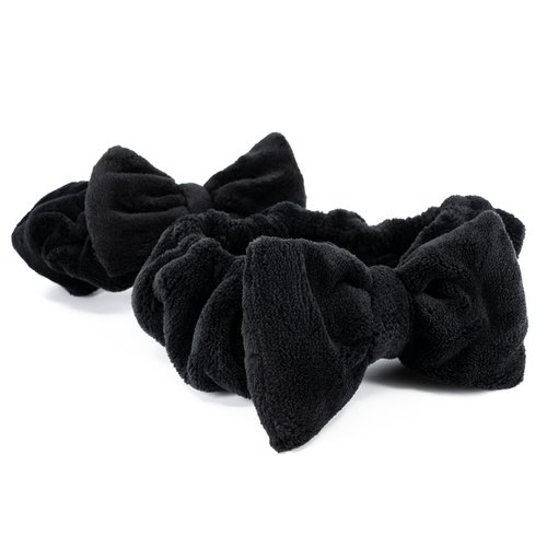CAMPANELLI Big Bow Headband (2-Pack) for Washing Face, Makeup, Spa, Shower & Gym. FreshFace Soft Fleece Hair band as seen on QVC (Black)