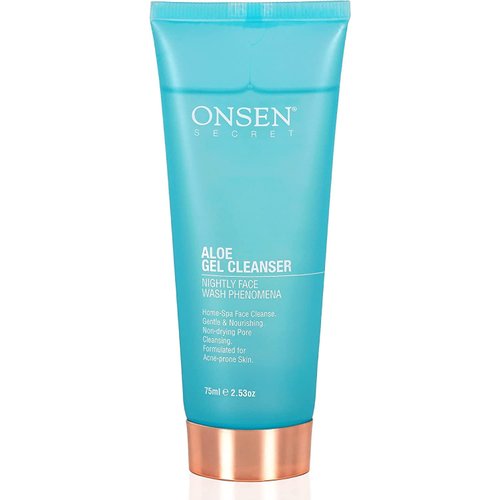 Onsen Japanese Natural Face Wash - Premium Hydrating Aloe Vera Face Wash - Daily Night Travel Facial Cleanser for Makeup Removal and Dry Skin with Added Hyaluronic Acid & Vitamins - 2.53 fl oz/75 ml
