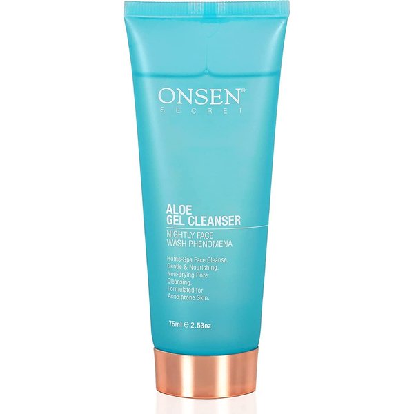 Onsen Japanese Natural Face Wash - Premium Hydrating Aloe Vera Face Wash - Daily Night Travel Facial Cleanser for Makeup Removal and Dry Skin with Added Hyaluronic Acid & Vitamins - 2.53 fl oz/75 ml