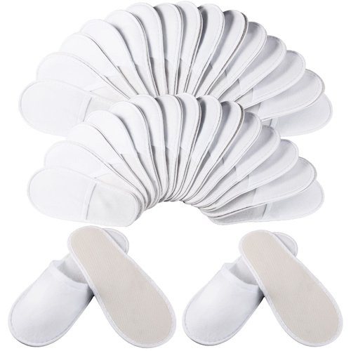 Geyoga 30 Pairs Spa Slippers Disposable Slippers Non Slip Unisex Closed Toe Disposable Slippers for Home Spa Travel Hotel Massage Wedding Supplies, 2 Size(White)