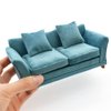 iLAND Modern Dollhouse Furniture on 1/12 Scale of Miniature Sofa for Dollhouse Living Room (Turquoise Blue Velvet)