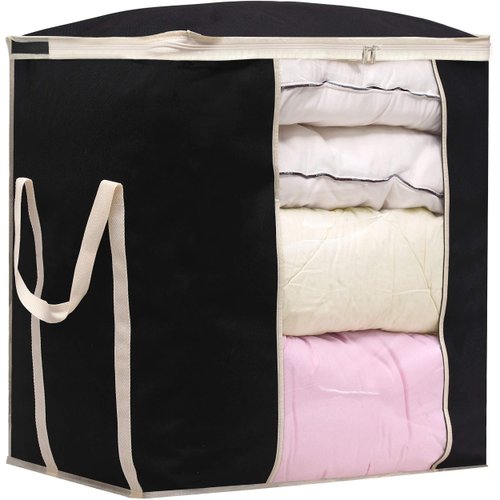 MISSLO King Comforters Storage Bag 120L for Blankets Clothes Sweaters Beddings Organizer with Reinfored Handles Non-Metal Fabric Storage Bin Organizer, Black