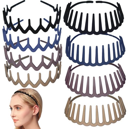 SHEHARUHI 8 PCS Zig Zag Plastic Headbands Elastic Headband with Teeth Comb Headbands Wave Shape Fashion Headbands for Women and Girls Thick Hair （Two Shapes