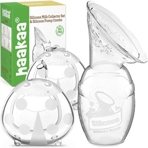 haakaa Manual Breast Pump Collector 4oz/100ml and Ladybug Milk Collector 2.5oz/75ml Combo for Breastfeeding, Made of Food Grade Silicone