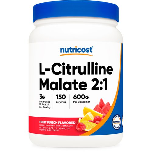 Nutricost L-Citrulline Malate 2:1 (600g) Fruit Punch - Workout Support, Muscle Performance, Nitric Oxide Booster - Fitness Supplement Powder, 75 Servings