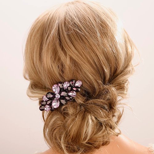 Aimimier Flower Crystal Hair Clip Decorative Rhinestone Barrettes Alligator Snap Hair Clips Bun Hair Pins Wedding Hair Accessories for Women Girls (Purple)