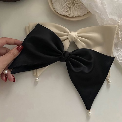 BUAJIUBUA Big Bow Hair Clip for Women Pearls Hair Clip Hair Pieces (black)