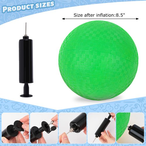 LovesTown Inflatable Playground Ball, 8.5 Inch Dodgeballs Green Kickballs with Air Pump, Jumbo Handballs, for 4 Square Ball Games, Indoor & Outdoor Sports Toys, Birthday Favors, Party Decorations