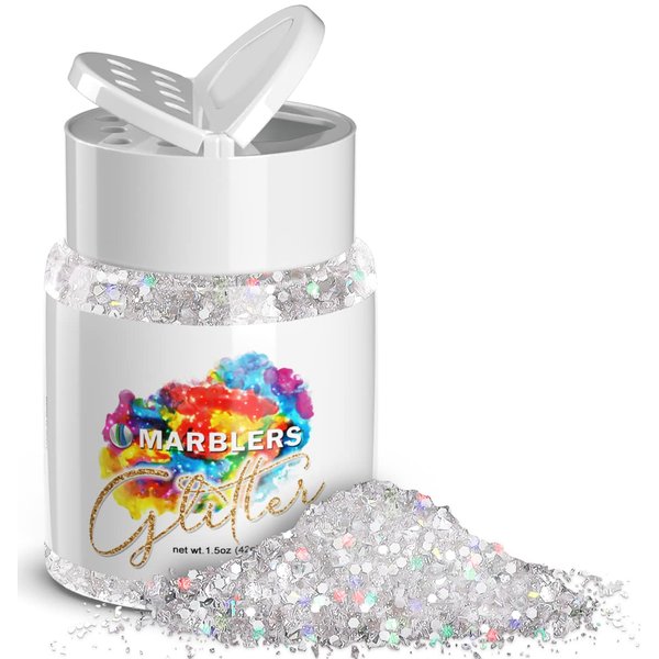 MARBLERS Holographic Glitter [Mixed Silver] 1.5oz (42g) | Chunky | Non-Toxic, Vegan, Cruelty-Free | Face, Body, Eyeshadow, Hair, Festival, Party Makeup, Nail Art, Polish | Resin, Tumbler, Slime, Craft