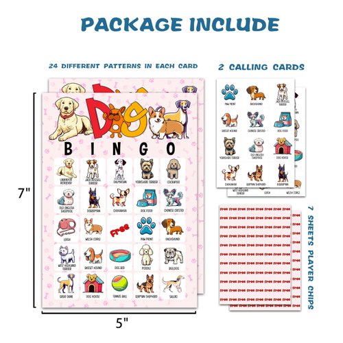 OZTEMETY Dog Bingo Card Game, Puppy Bingo Game for Adults, Dog Party Supplies, Favors, Pawty Party Decorations, Dog Lovers Gift – 24 Players Bingo Game, C07