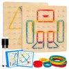 2Pack Wooden Geoboard,Montessori Toy,Graphical Mathematical Education Toy for Kids with Pattern Cards and Rubber Bands to Figures and Shapes, Brain Teaser STEM Toy Geo Board.