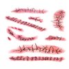 1Pc Red Halloween Temporary Tattoos, 3D Fake Scars Tattoo Halloween Makeup Kit Fake Stitches Tattoos Cut Scary Face Wound Blood Chucky Scars Tatoos for Kids Women Men Boys Girls Zombie Makeup Stickers