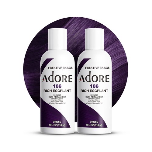 Adore Semi Permanent Hair Color - Vegan and Cruelty-Free Hair Dye - 4 Fl Oz - 186 Rich Eggplant (Pack of 2)