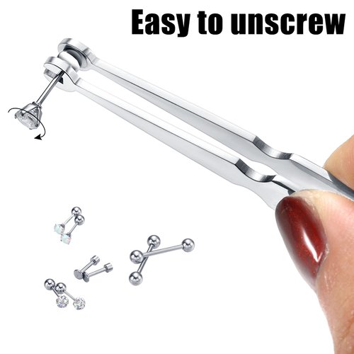 15 Pcs Piercing Kit Piercing Ball Grabber Tool Piercing Barbell Clamps Piercing Forceps Stainless Steel Pliers Jewelry Clamp Tweezers Labret Ear Studs Lip Studs Tongue Studs Piercing Removal Tool