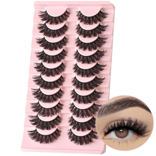 FARRED Natural Lashes Wispy False Eyelashes Fake Cat Eye Lashes Pack 10 Pairs Natural Look Lash Strips Fluffy Mink Eyelash Full Strip Lashes (C4 | 6-14MM)