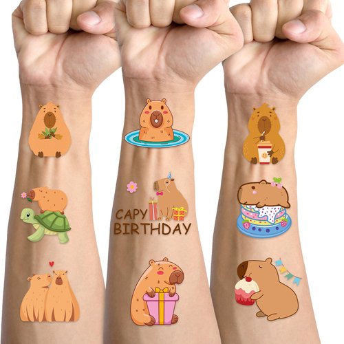 Gameza Capybara Temporary Tattoos Stickers - 200+ Cute Capybara Temporary Tattoos for Kids Birthd...