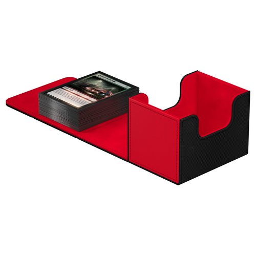 Ultimate Guard Sidewinder Synergy 100+, Deck Box for 100 Double-Sleeved TCG Cards, Black/Red, Magnetic Closure & Microfiber Inner Lining