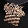 Teyglen Pearl Bride Wedding Hair Comb Gold Flower Headpiece Bridal Pearl Crystal Hair Side Comb Decorative Rhinestone Hair Piece Floral Wedding Hair Accessories for Women Girls