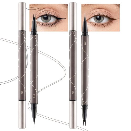 BINGBRUSH 2 Pcs/Set 3D Lower Eyelash Eyeliner Pencil, 2-in-1 Dual-Ended Eye Makeup Micro 2 Point Lower Eyelash Brow Pen Waterproof Anti-Smudge Natural Eyelash (2Pcs 01# black&02# brown)
