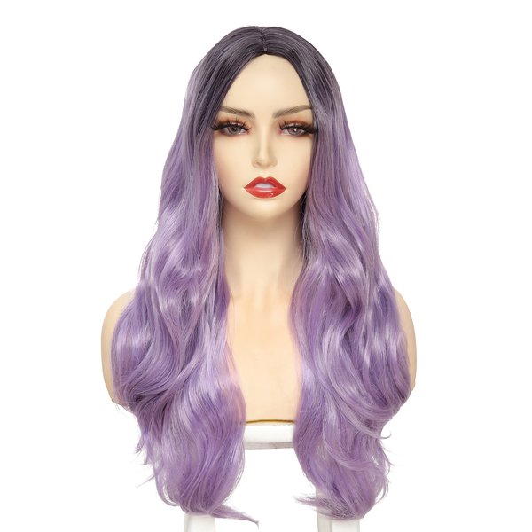 HMGSMYXGS Purple Wigs Long Curly Wavy Wigs colored wigs Heat Resistant Synthetic Wig Halloween Cosplay Wig for Girl Costume Wigs Women Purple ombre wig