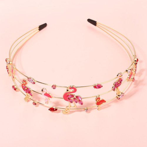 GLBCC Flamingo Headband Pink Crystal Jeweled Flamingos Hairband Fun Summer Tropical Vacation Flamingo Hair Hoop Birthday Party Favors