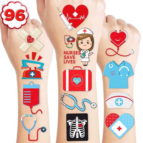 Generic 109 PCS Nurse Doctor Nursing Graduation Grad Birthday Party Decorations Favors RN Party Supplies Decor Ambulance Medical Med School Themed Party Retirement Tattoo Stickers, Red