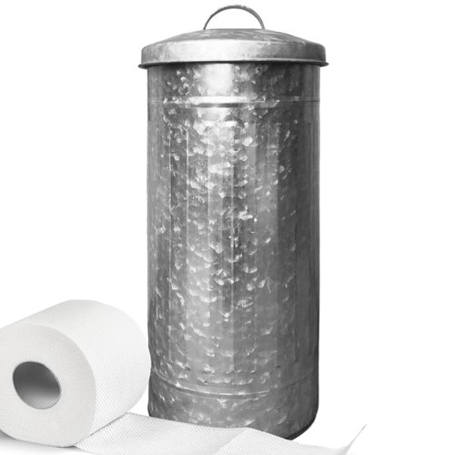 Autumn Alley Farmhouse Galvanized Metal Free Standing Toilet Paper Holder Organizer Stand Canister with Lid – Fits 3 Mega Rolls, Rustic Enclosed Toilet Storage Stand