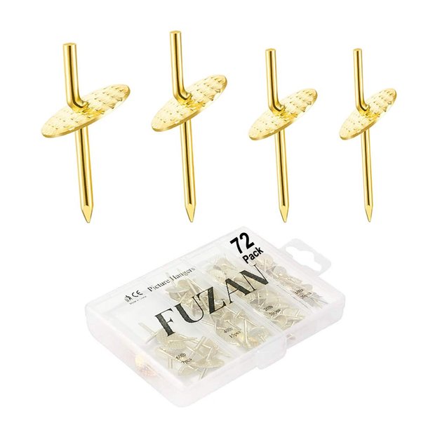 72 pcs Picture Hangers with 10-60lbs, 4 Different Size Picture Hangers, Iron Alloy Nail Hooks, Plaster Picture Hanging Kit on Wooden/Drywall Hanging Hardware for Clock, Mirror, Jewelry