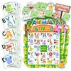 Animal Bingo Game for Kids Toddler Adults Family, Animal Bingo Cards Letter Recognition Jungle Safari Party Game with 24 Players & 40Pcs Punny Stickers for Party Favors Kindergarten Activity Supplies