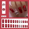 Christmas Press on Nails Cute Snowman Snowflake Design Fake Nails Glossy Red Solid Color False Nails with Glue on Nails Medium Square Artificial Nails Reusable Stick on Nail for Women Holiday Manicure