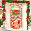 Christmas Door Cover Christmas Gingerbread Man Front Door Decorations Banner Christmas Wreath Gingerbread House Peppermint Candy Cane Door Cover Banner for Xmas New Year Holiday Candy Party Supplies