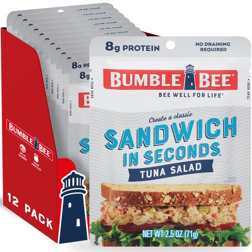 Bumble Bee Sandwich in Seconds Tuna Salad, 2.5 oz Pouches (Pack of 12) - Ready to Eat - Wild Caught Tuna Pouch - 8g Protein per Serving - Gluten Free