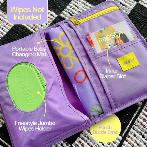 Freestyle Portable Diaper Changing Pad | Foldable, Waterproof Baby Changing Pad With Stylish Wet Wipes Pouch | Travel Changing Pad For Newborn, Quick Access Baby Changing Mat For Diaper Bag Essentials