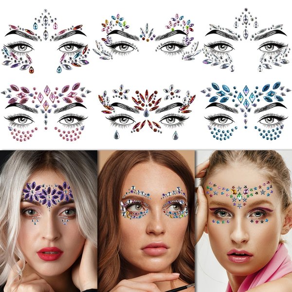 EMOME 12 Sets Face Gems Glitter, Face Eye Body Jewels Rhinestones for Women Kids Makeup, Face Gem Nail Stickers for Fairy Butterfly Costume Accessories Rave Glitter