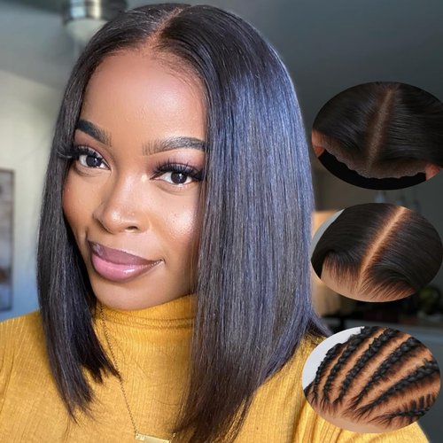 Julia Hair Bye Bye Knots Wig Wear and Go Glueless BOB Wig 7x5 HD Lace Front Wigs Pre plucked Pre Cut Hairline Human Hair Pre Bleached Invisible Knots Frontal Wig 180% Density 12 Inch